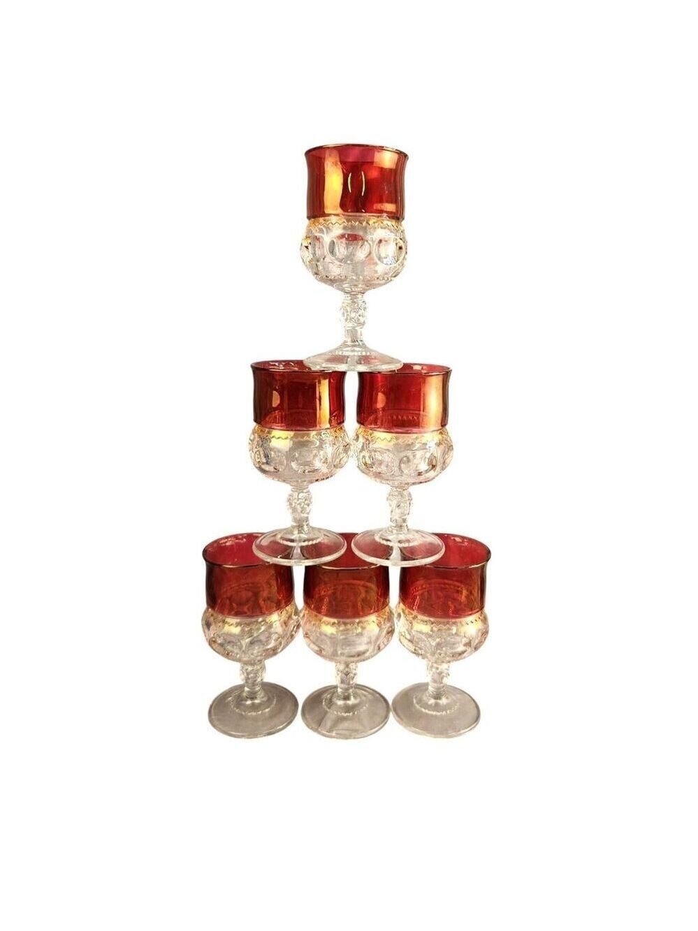 Tiffin Franciscan Kings Crown Ruby Thumbprint Flashed Glasses Barware Wine Set V